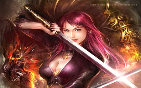 Dragon of Sword - women, oriental, jademan, dragon, sword, china