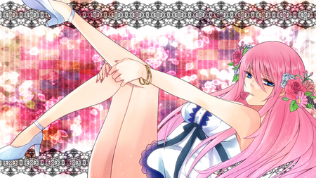 Megurine Luka - aqua, hot, thighhighs, music, anime girl, white, art, cool, aqua eyes, artistic, sexy, song, vocaloids, program, vocaloid, beautiful, pink, diva, woman, nice, beauty, singer, pink rose, rose, virtual, pretty, idol, megurine luka, anime, cute, megurine, high heels, luka, girl, pink hair, cg, flowers, digital, awesome