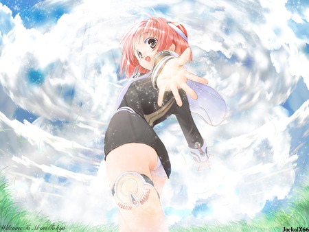 Come With Me - clouds, xenosaga, game, anime, girl, white, mecha, momo, sky, underwear