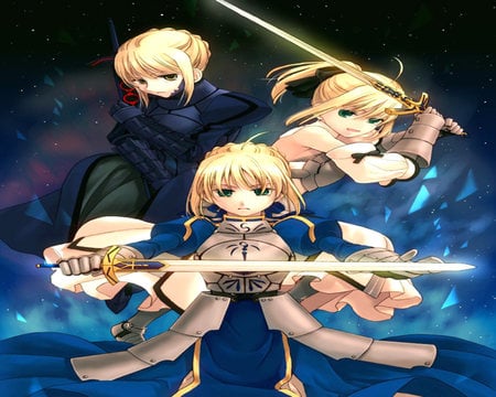 Three Warrior - sword, dark saber, fate stay night, saber, three warrior