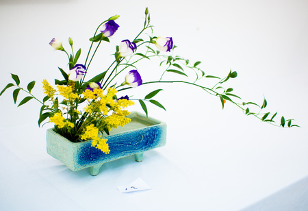 Ikebana - abstract, yellow, blue, beautiful, photography, beauty, colors, photo, flowers, colorful, purple, green, arrangement, ikebana, japanesse, background