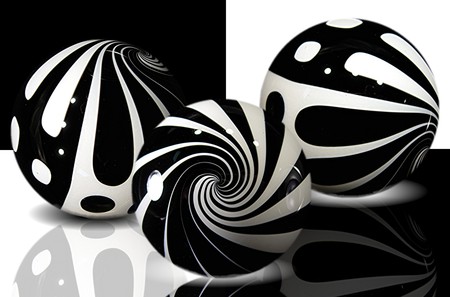 Black & White Marbles - black, white, marbles, reflection, glass