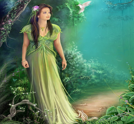 Forest Beauty - bird, cg, abstract, fantasy, girl, beauty, forest, wallpaper