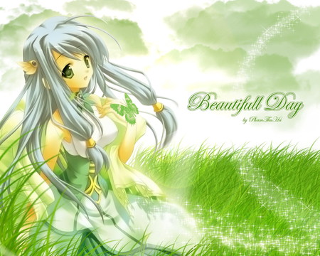 Beautifull Day - anime, green, girl, cute, beautifull