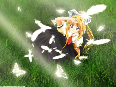 Kamio Misuzu - butterfly, girl, beautifull, anime, cute, blonde