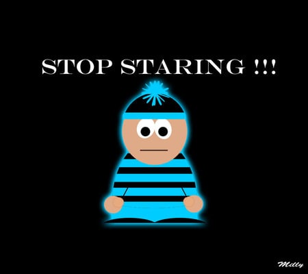 Stop Staring !!! - black, white, little guy, blue, eyes