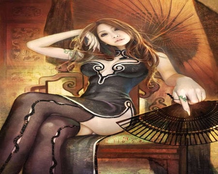 Beauitful China - women, comic, oriental, jademan, fan, china, sexy