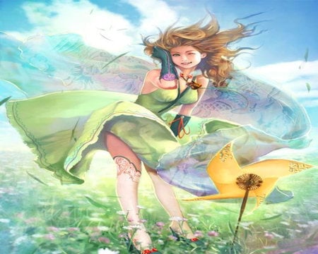 Spring Wing - jademan, dress, china, spring, flower, wind, oriental, cloud, sky