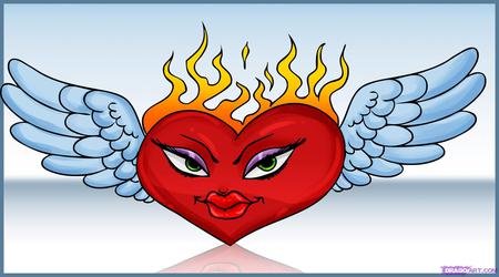 DRAW A HOT HEART - face, wings, draw, heart