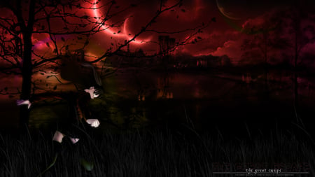 Run from The Darkness - night, darkness, black, fate stay night, rin, game, forest, red, anime, master