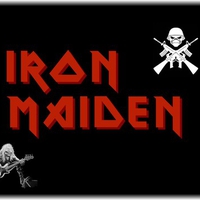 eddie,IRON MAIDEN,guns,black,red,logo