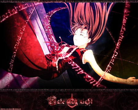 The Fallen Master - girl, ribbons, ponytail, black, black hair, fate stay night, rin, game, red, beautiful, anime, fallen, master