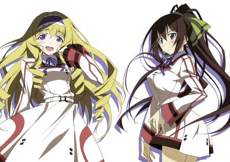 Pretty Girl from IS Academy - pilot, england, infinite stratos, mini skirt, long hair, academy, black hair, shinonono houki, school uniform, japan, anime, golden hair, cecilia alcot, long skir, is, mecha