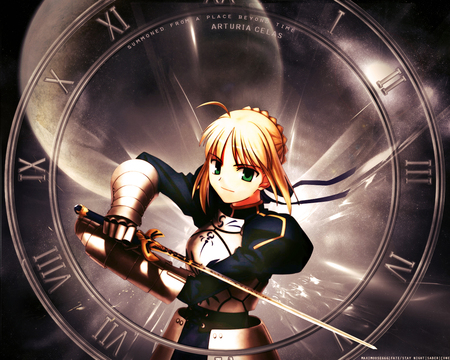 Summoned from a Place Beyond Time - saber, caliburn, servant, knight, king, time, armor, fate stay night, arturia, silver, game, blue, anime, sword