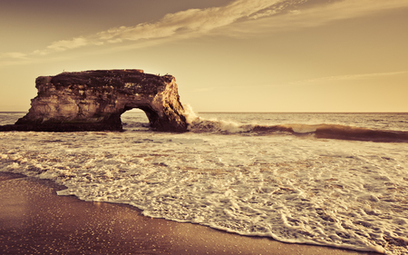 Natural Bridges - nature, beaches, formation, beautiful, rock, dusk, waves