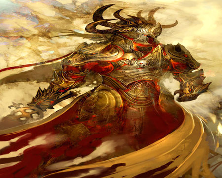 Red Devil Knight - devil, horn, knight, fantasy, power