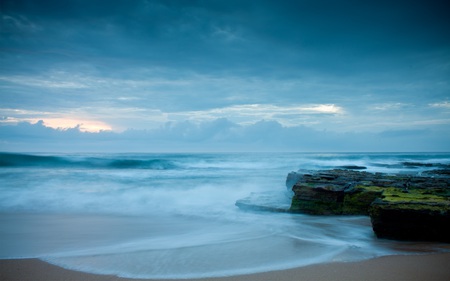 Morning Breaks - rocky, shore, nature, beautiful, beaches, waves, cloudy