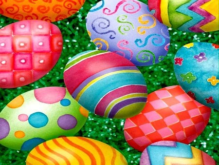 EASTER EGGS - eggs, colorful, easter, grass