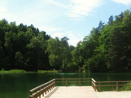 Lake in Vilnius - lake, trees, summer, bridge