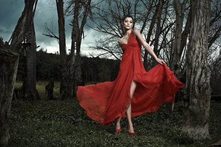 Red dress - female, model, red, dress