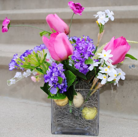 bird nest - nest, beautiful, birf, easter, flowers, still life, decoration