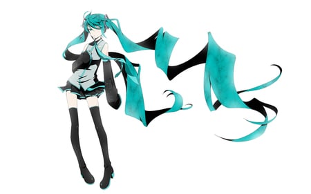 Hatsune Miku - tie, pretty, uniform, headphones, nice, program, hot, thighhighs, beauty, virtual, white, gray, cute, song, sexy, vocaloid, anime, twintail, hatsune miku, microphone, music, aqua, curls, idol, anime girl, skirt, beautiful, singer, girl, cool, black, miku, awesome, diva, hatsune, vocaloids, headset