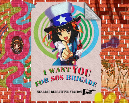 Suzumiya Haruhi - school uniform, suzumiya haruhi, hate, brick wall, girl, female, sos brigade