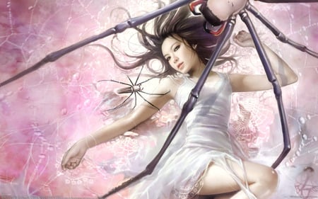 Spider Girl - pretty, spider, anime, i-chen lin, female, alone, dress, eye, pink, charming, lip, hd, face, art, beautiful, hot, girl, beauty, lovely, hair, digital painting, cg, fantasy, lips, sexy, character