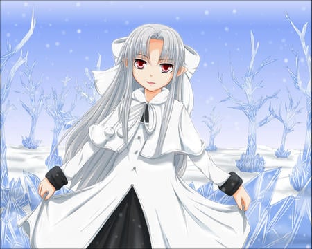 Welcome to my Crystal Field - game, anime, long hair, crystal, white hair, red eyes, white, field, tsukihime, len