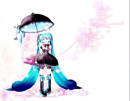 miku rain - cute, umbrella, sad, miku