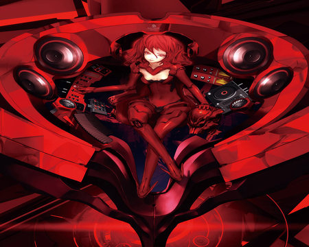 Crimson hardcoee - red hair, anime, anime girl, cyber, machina, future