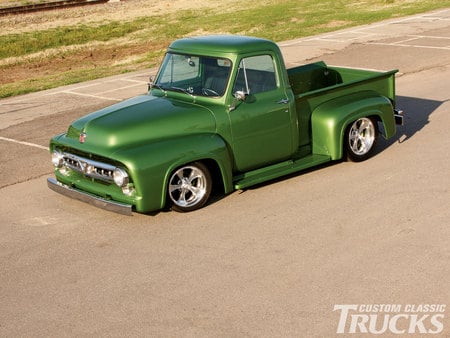 F-100 Pickup - 54, green, blue oval, truck