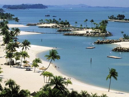 Sentosa_Island_Singapore - beaches, nature, trees, beautiful, blue, palm