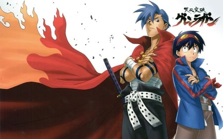 The Best Partner - tengen toppa gurren lagann, glasses, drill, kamina, simon, anime, sword, partner, spiral, mecha