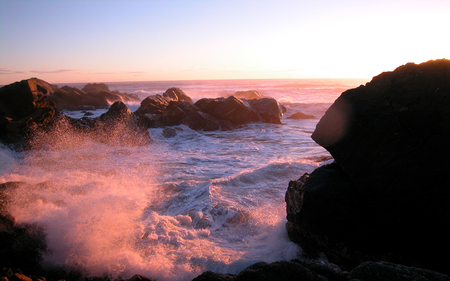 Amazing sea - nature, landscape, sun, sunset, sea, waves