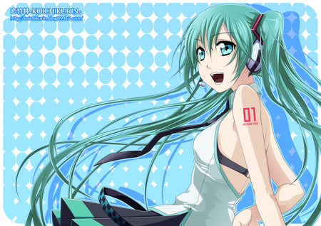 Hatsune Miku - pretty, artistic, uniform, headphones, nice, program, hot, beauty, virtual, cg, white, cute, aqua eyes, song, sexy, vocaloid, anime, blue, twintail, hatsune miku, microphone, music, aqua, art, idol, anime girl, skirt, beautiful, singer, girl, cool, black, miku, awesome, diva, digital, aqua hair, hatsune, vocaloids, headset