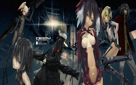 Team Work - groug, gunfire, anime, oriental, weapons, team