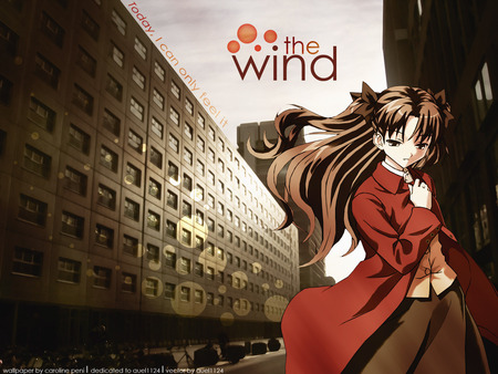 Feel The Wind - game, anime, city, rin, black, wind, red, fate stay night, tohsaka