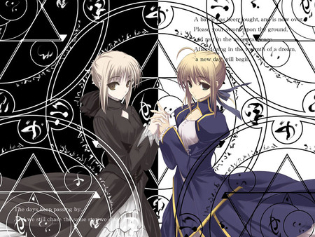 Black & White - saber, hands, hold, knight, king, black, dark saber, fate stay night, white, arturia, game, blue, anime