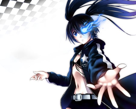 Black Rock Shooter - hand, blue eyes, anime, black hair, black rock shooter