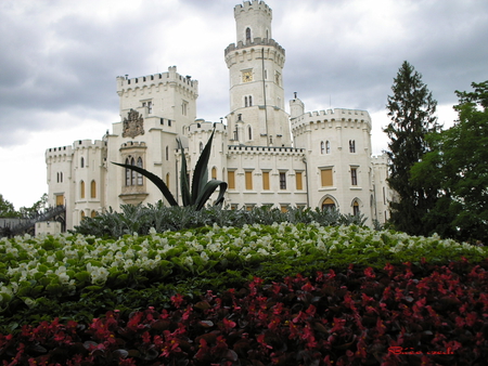 castle - building, statue, castle, tree, road