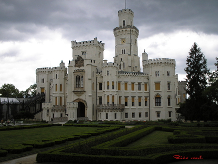 castle - building, statue, castle, tree, road