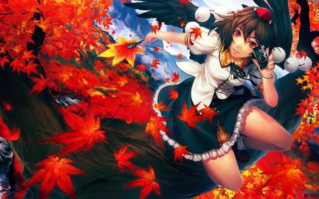 Aya-Shameimaru---Touhou-Project - girls, red, beautiful, anime, flowers