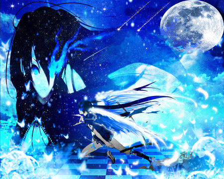 Black Angel - moon, game, anime, kuroi mato, girl, sword, angel, black rock shooter, ova, wings