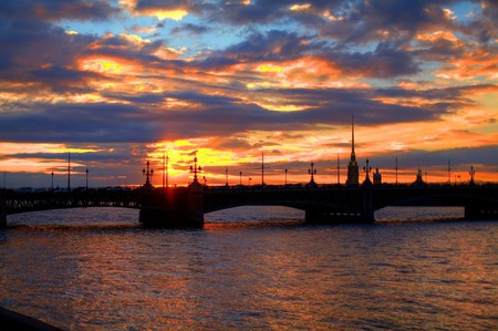 Sunset Bridge - clouds, river, water, sunset, bridge