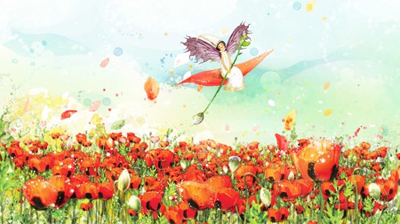 Spring Poppies - abstract, angel, petals, orange, firefox persona, cute, poppies, poppy