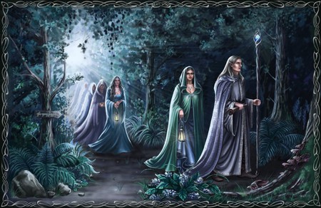 ELVES IN THE FOREST - male, flowers, elves, forest, females