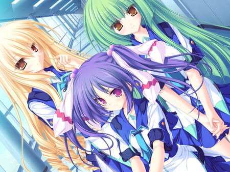 Differtent Haircolors - girls, game cq, long hair, green, anime, blond