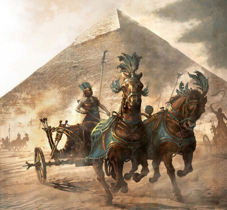 Chariot - horses, warrior, wallpaper, fantasy, chariot, pyramid, abstract