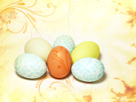 Delicately Decorated Eggs - eggs, delicate, beautiful, colourful, lovely, easter, designs, decorated, easter eggs, bright, dye